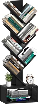 Yoobure Tree Bookshelf, 6 Tier Small Book Shelf Retro Floor Standing Bookcase, Wood Book Storage Organizer Rack, Tall Narrow Bookshelves for Corner/Bedroom/Living Room/Home Office, Black