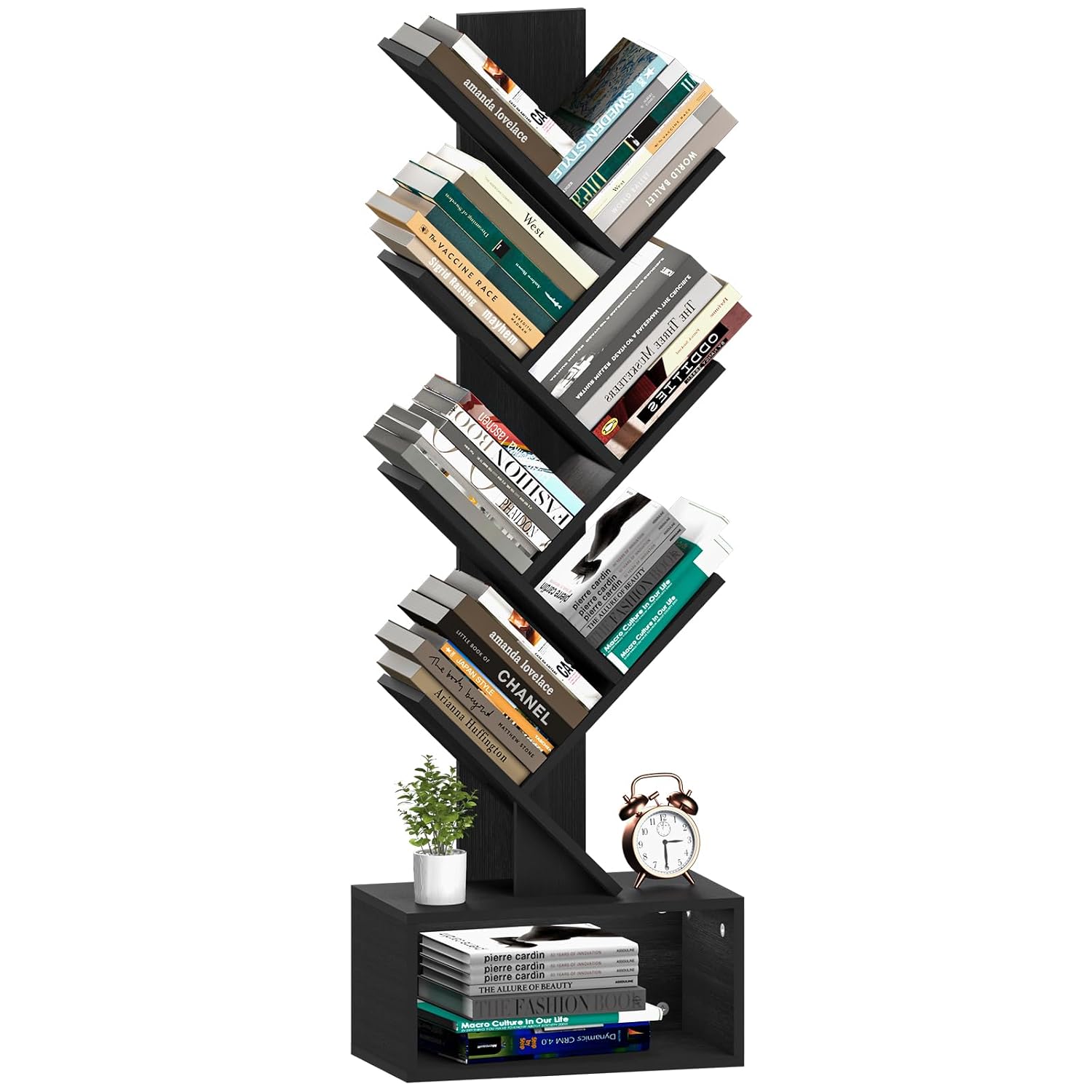 Yoobure Tree Bookshelf, 6-Tier Retro Floor Bookcase