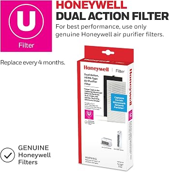 Honeywell Air Purifier for Home, 465 Ft2 in 1 hour, Dual Action Filter, Reduces Dust, Pollen, Pet Dander, Odors, Smoke, Compact Allergen Reducer, Small Air Purifier, White HHT270