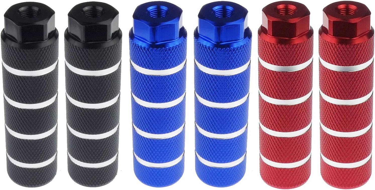 Zelerdo 3 Pairs Aluminum Alloy Anti-Skid Bike Pegs for Mountain Bike Cycling Rear Stunt Pegs Fit 3/8 inch Axles