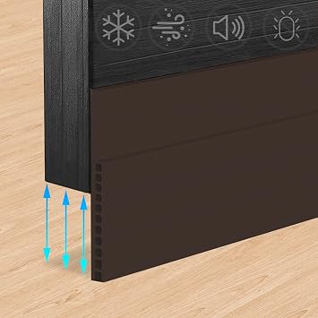 Door Draught Excluder for Large Gaps, 3" Width 75mm Under Door Seal Strip, 1M Self-Adhesive Weather Stripping for Soundproof & Heat Insulation, Draft Stopper Brown