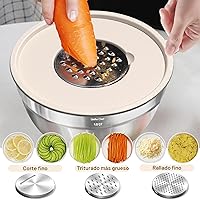 Vista 8 de Umite Chef, juego de 8 cuencos para mezclar con tapas herméticas, cuencos anidados de acero inoxidable color caqui con accesorios para rallar