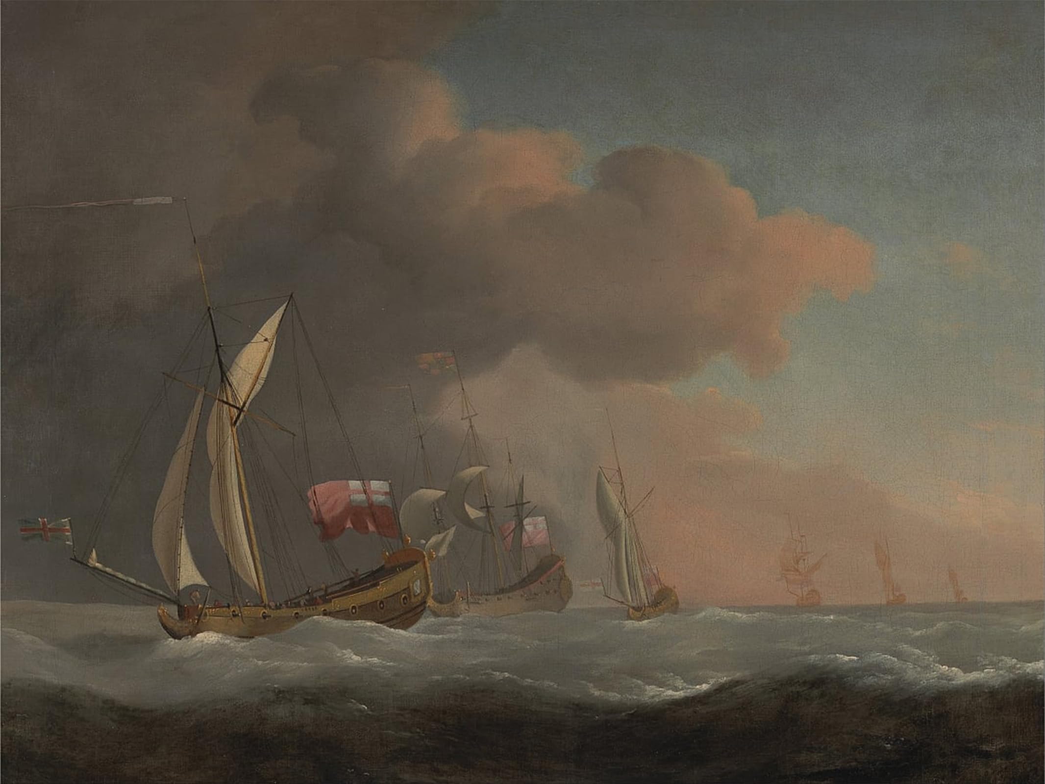 SERENDIPITP Abstract Painting Mural Print Picture Wall Decor Painting English Royal Yachts At Sea in a Strong Breeze by Willem Van De Velde the Younger Vintage Wall Artwork for Home Decor 60x90cm