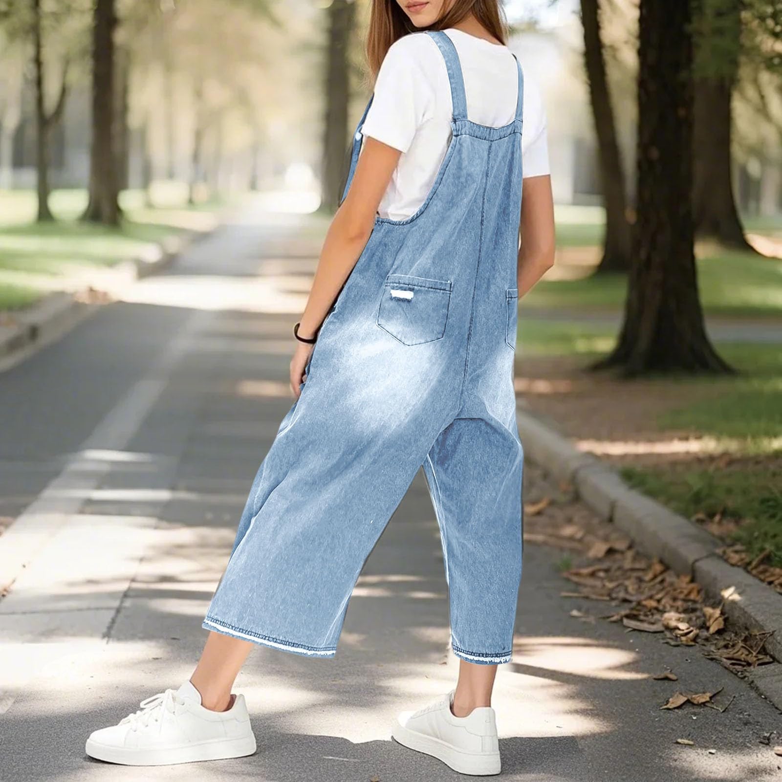 Salopette Donna Jeans Estiva Lunga Casual Tuta Jumpsuit Intera Curvy Elegante Denim Jumpsuits Leggera Baggy Pantaloni Da Lavoro Con Tasca Comoda Larga Salopettes Moda da Casa Salopett
