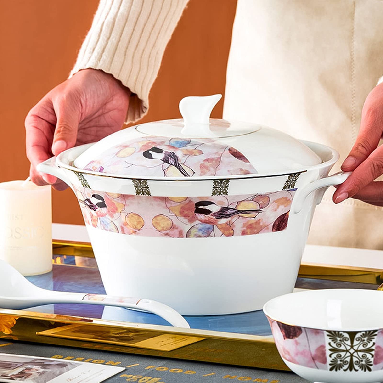 Zestaw Naczyń Ceramicznych W Stylu Retro, Piękny Kolorowy Zestaw Porcelanowy Na Kolację Domową, Wesele, Hotel, Boże Narodzenie, 58 Elementów