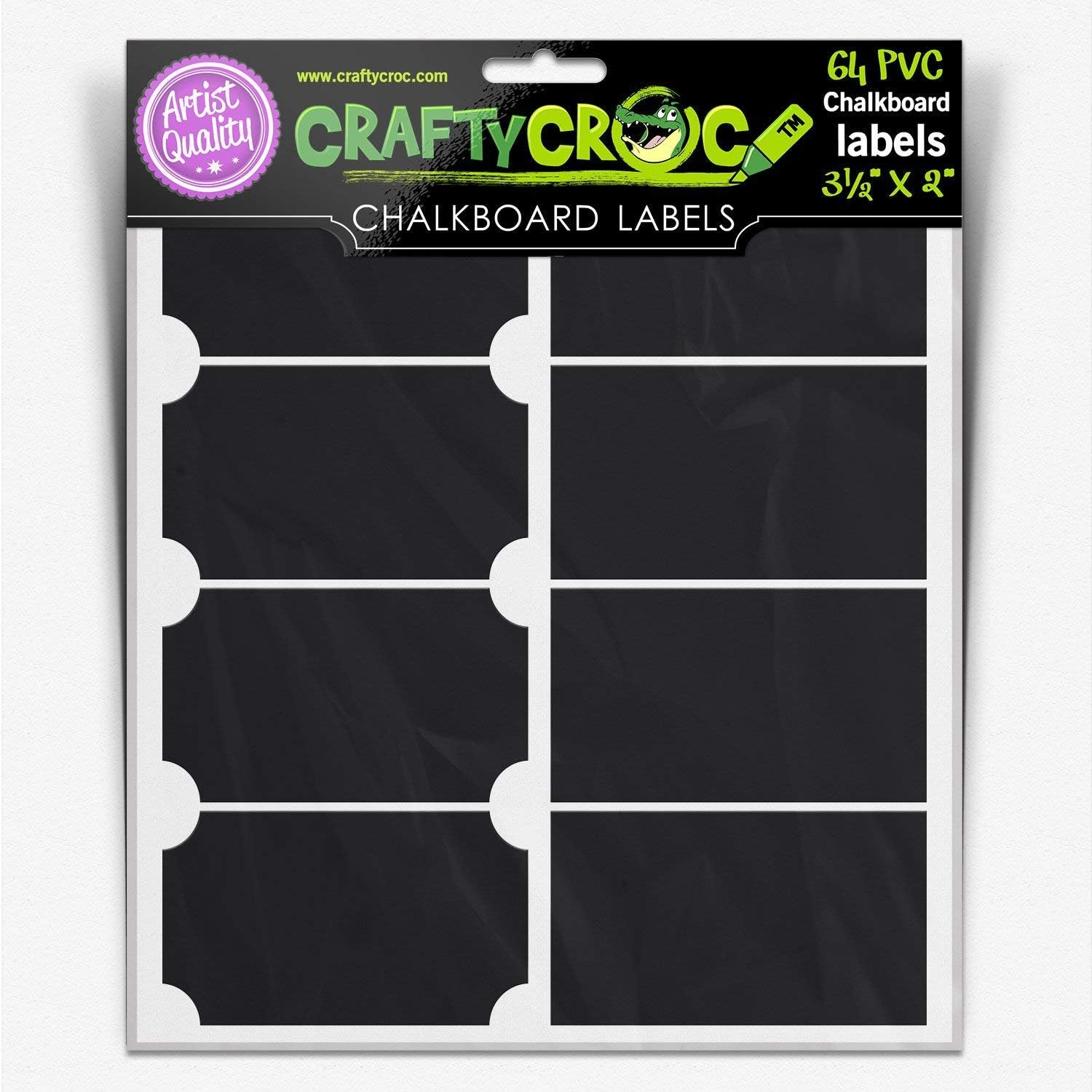 Crafty Croc Removable Chalkboard Labels, Pack of 64, Large Rectangle Adhesive Stickers for Spice Jar, Mason Jar, Canister and Bottle, Size 3.5" x 2"