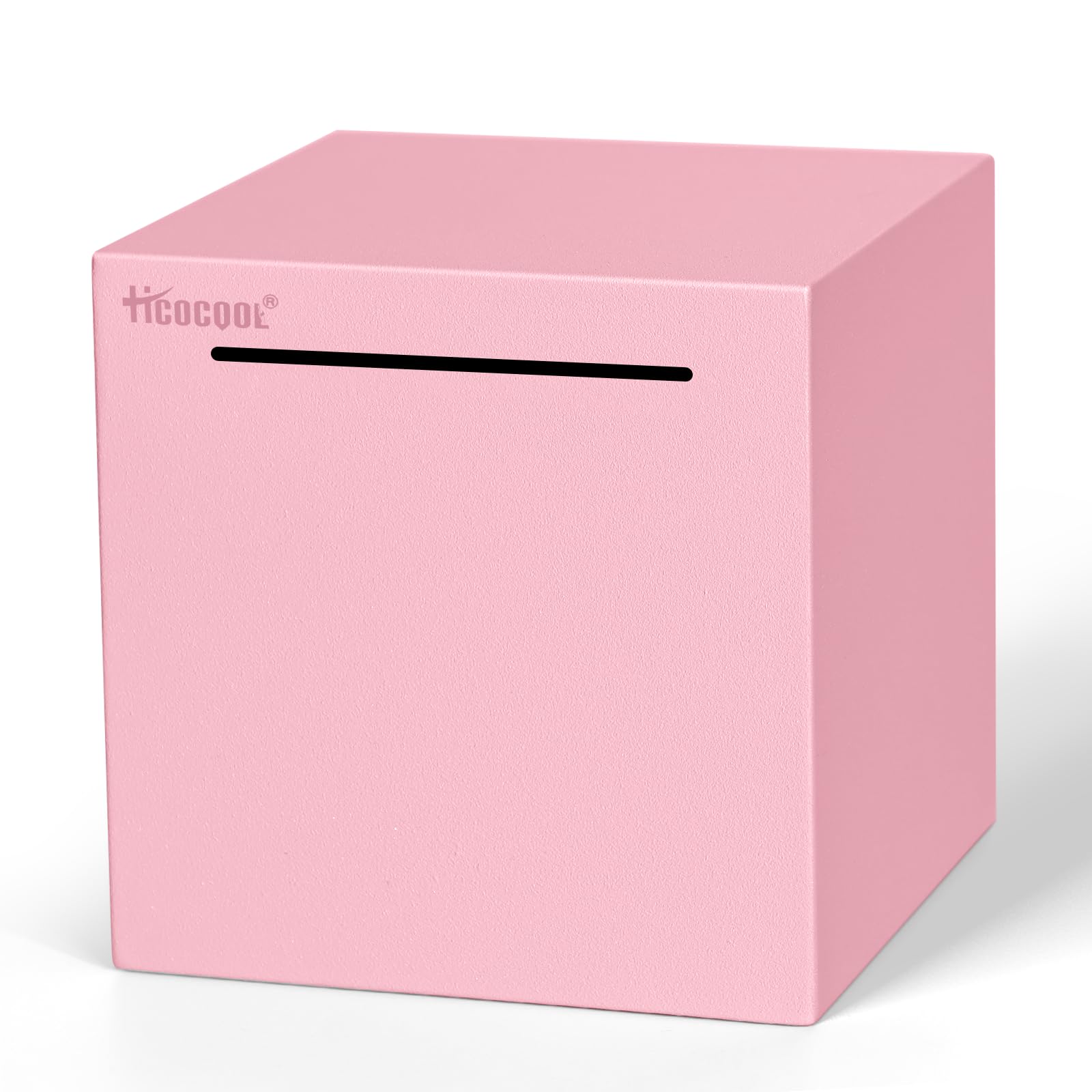 Hicocool Piggy Bank for Adults Must Break to Open, Stainless Steel Money Saving Box (Pink, Palm Size)