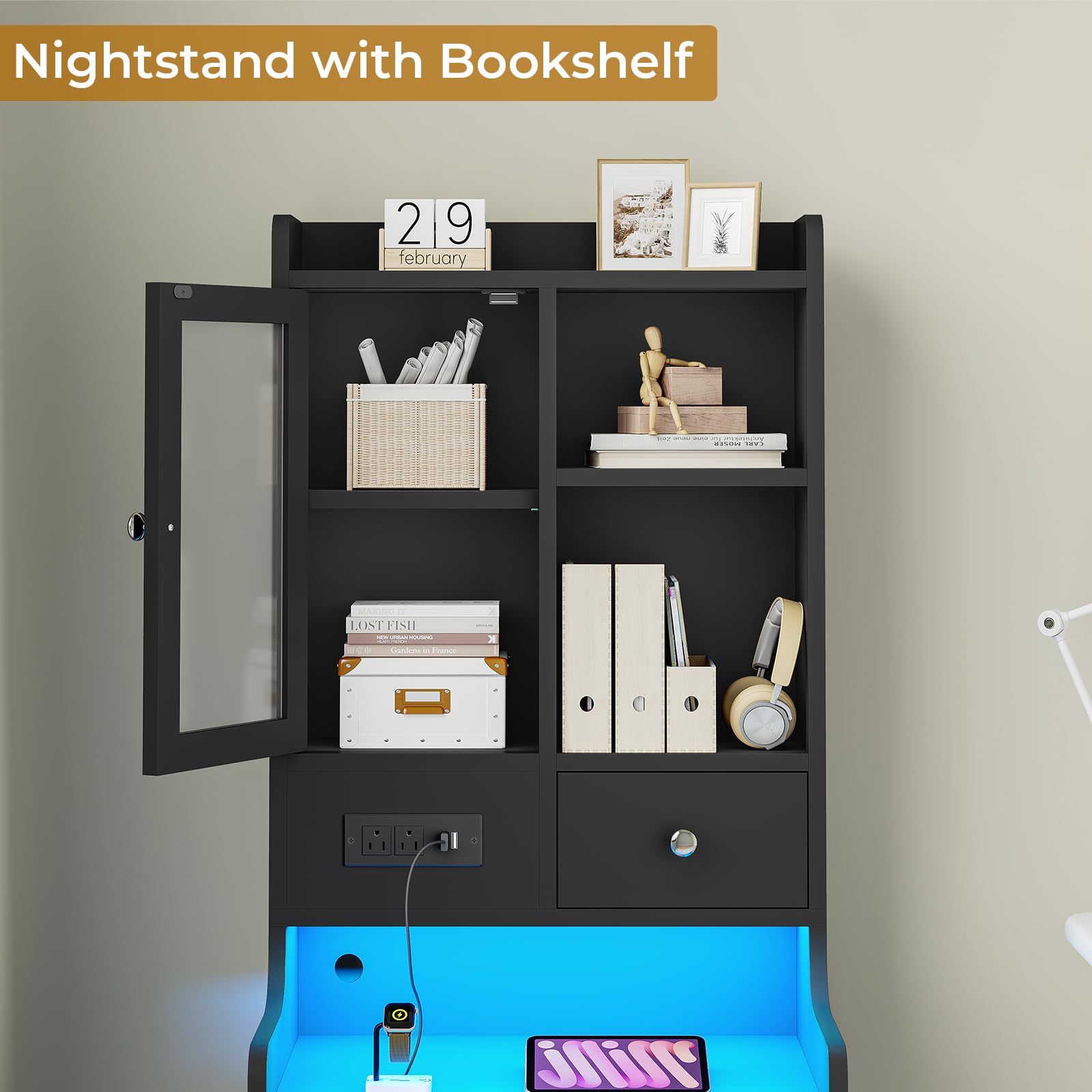 Amazon.com: BTHFST Tall Nightstand with Charging Station