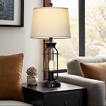 28" Lampes de table vintage avec USB Ports C+A & AC Ensemble de lampes de table de ferme industrielle 2, Black Modern Nightstand à côté des lampes avec 2 Lumière de nuit pour chambre à coucher(4 LED Ampoules comprises)