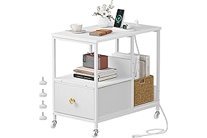 REAHOME End Table with Charging Station and Wheels