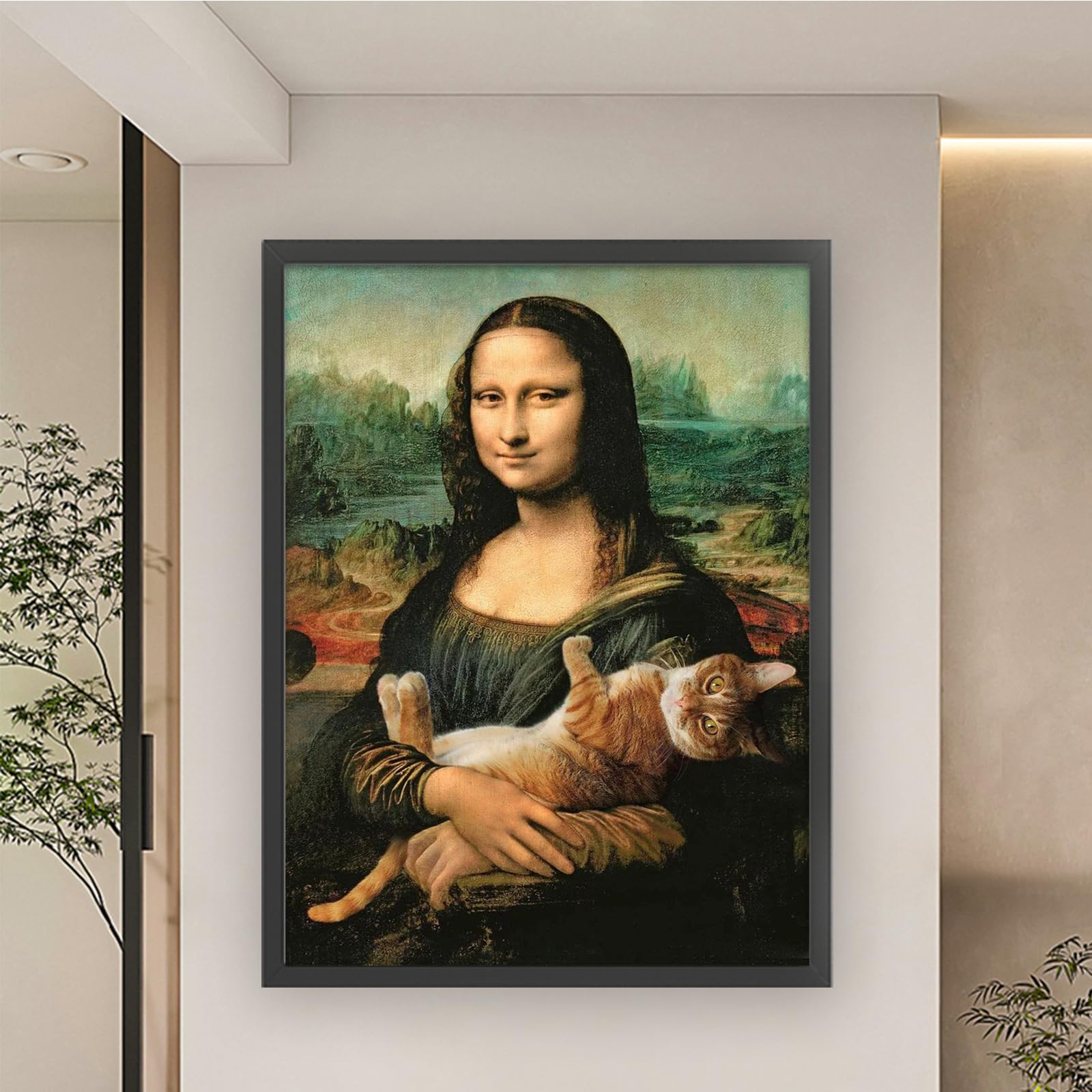 Kexpery Mona Lisa Cat zestaw do haftu krzyżykowego 14CT duży format 65x40cm dla początkujących DIY rzemiosło dekoracji