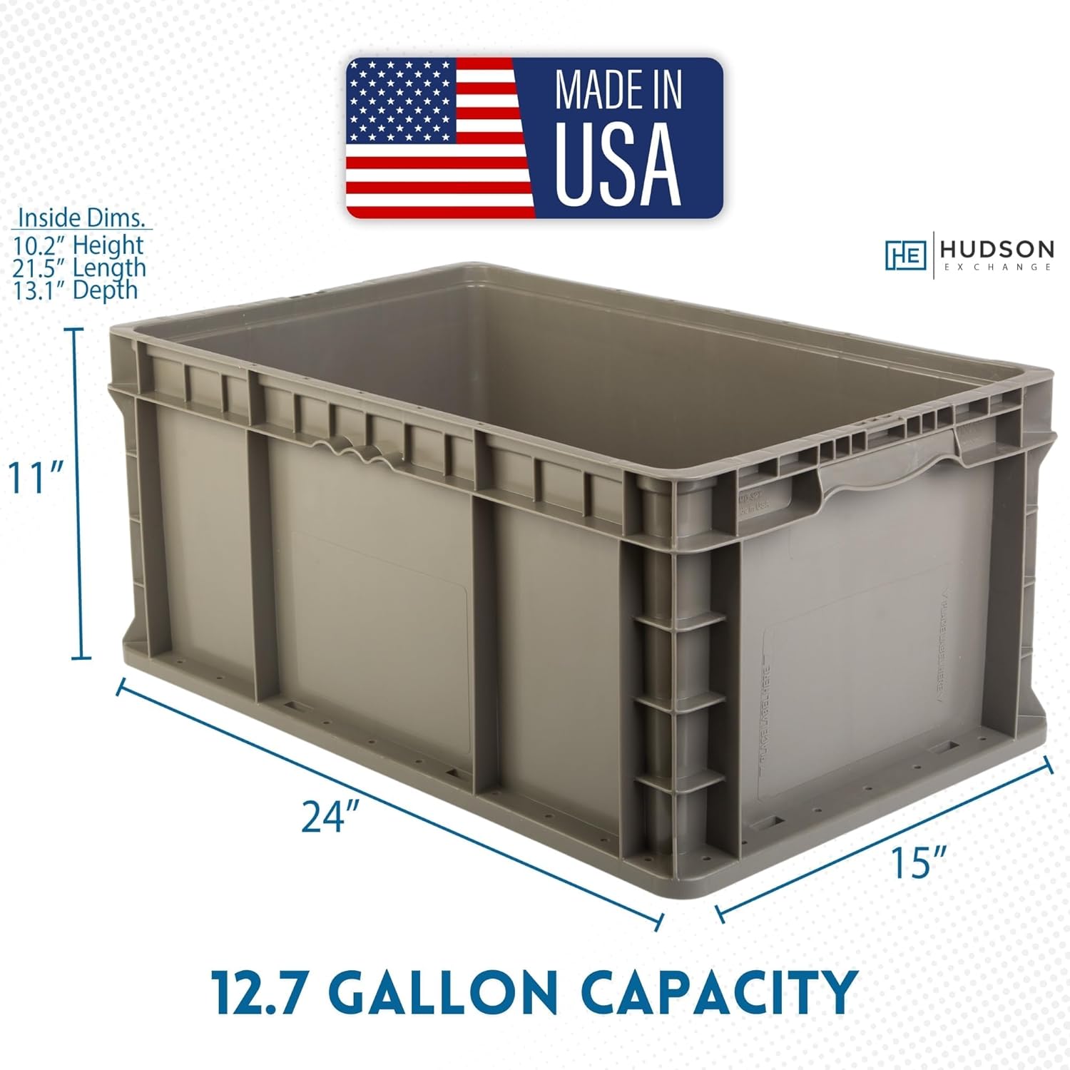 Hudson Exchange 24 x 15 x 11" (3 Pack) Straight Wall Handled Storage Container Tote, Gray/Brown - Image 2