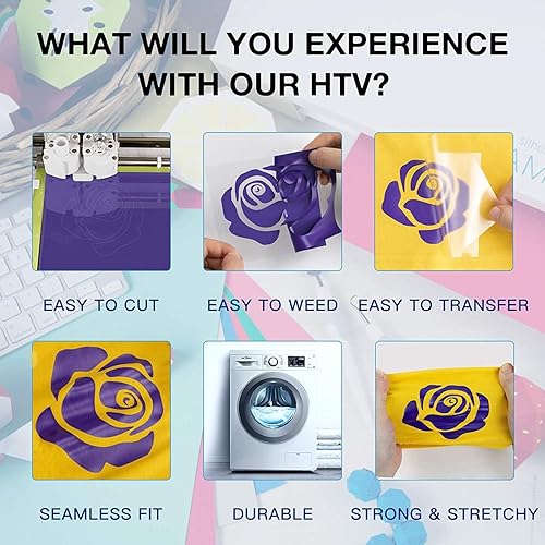 Miniatura 3 de HTVRONT - Rollo de vinilo termotransferible, 12 in x 8 ft para diseños en camisetas, fácil de cortar y despegar, para planchar y máquinas Cricut