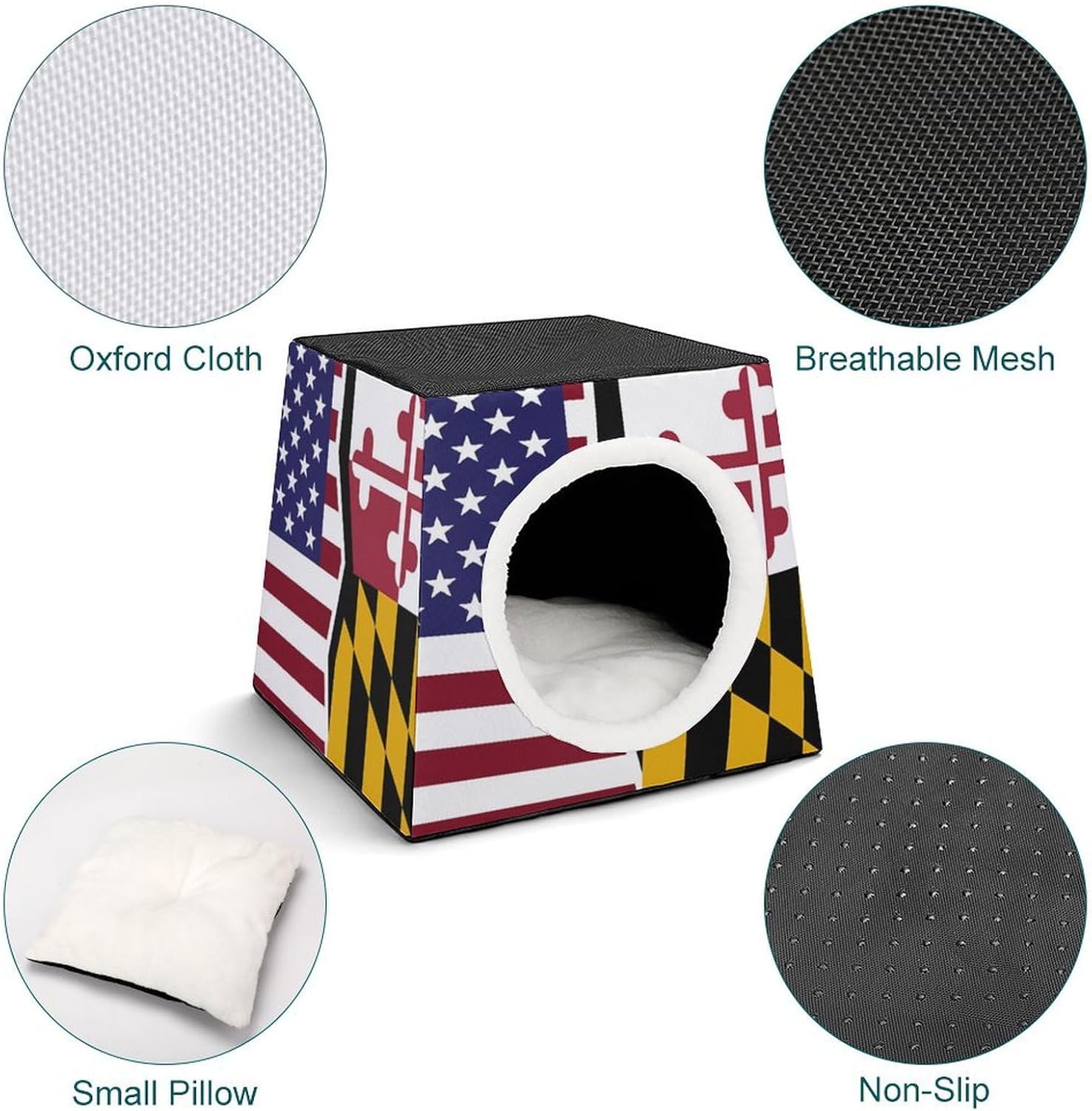 Generic US and Maryland State Flag Cat House for Indoor with Spacious Cat Nest, style-6-7