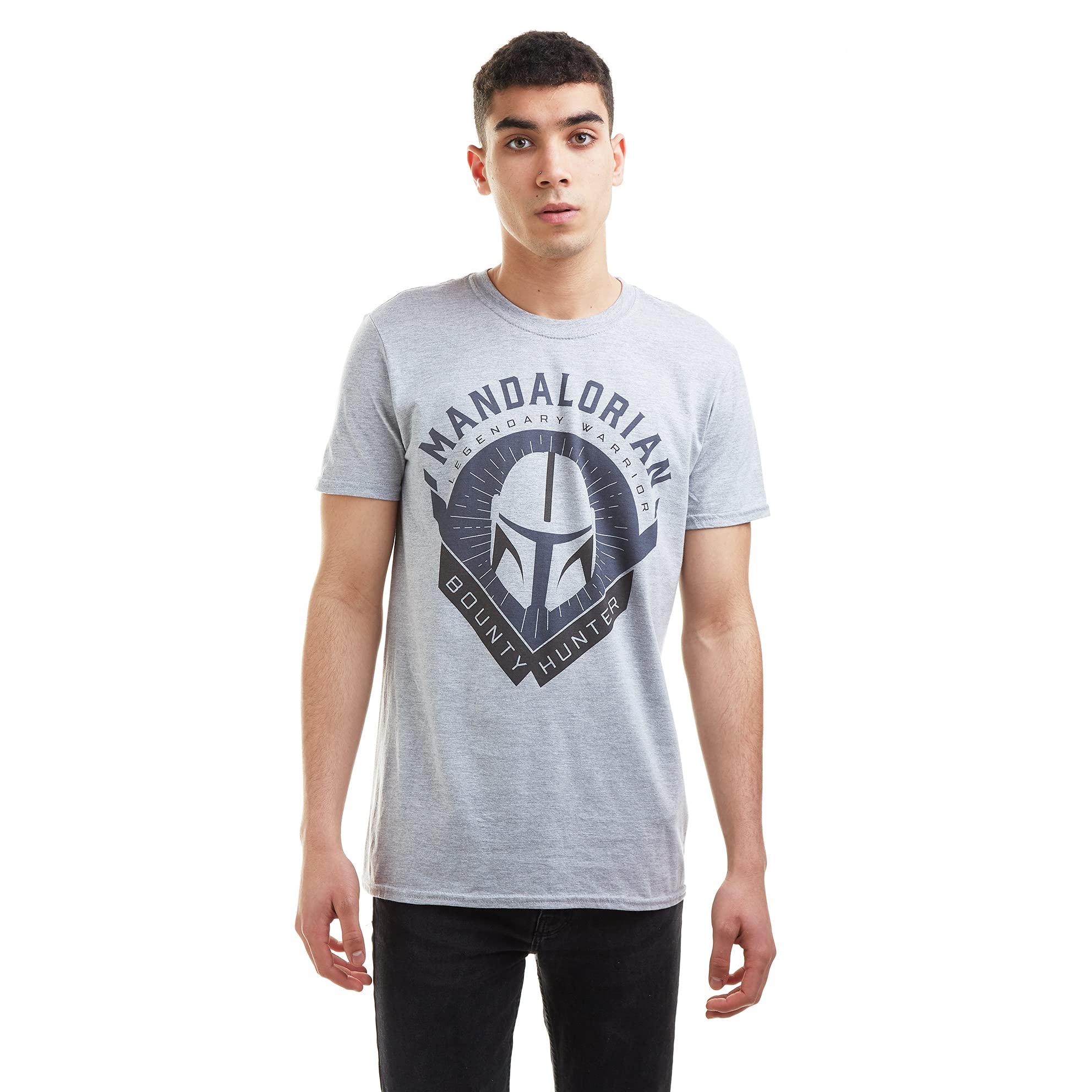 Star Wars Men's Mandalorian - Bounty Hunter T Shirt, Bounty Hunter Grey Marl, M UK