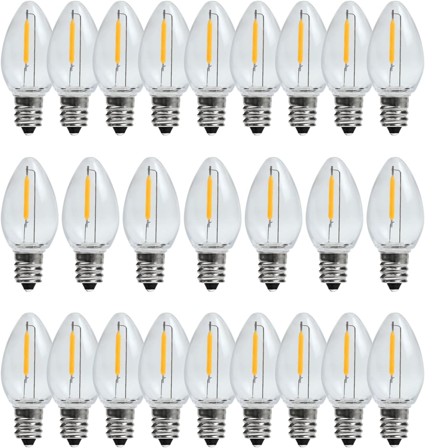 C7 Christmas Light Bulbs 0.6W 2700K Soft White E12 Base Replacement LED Bulb Indoor Outdoor Night Light 25 Pack