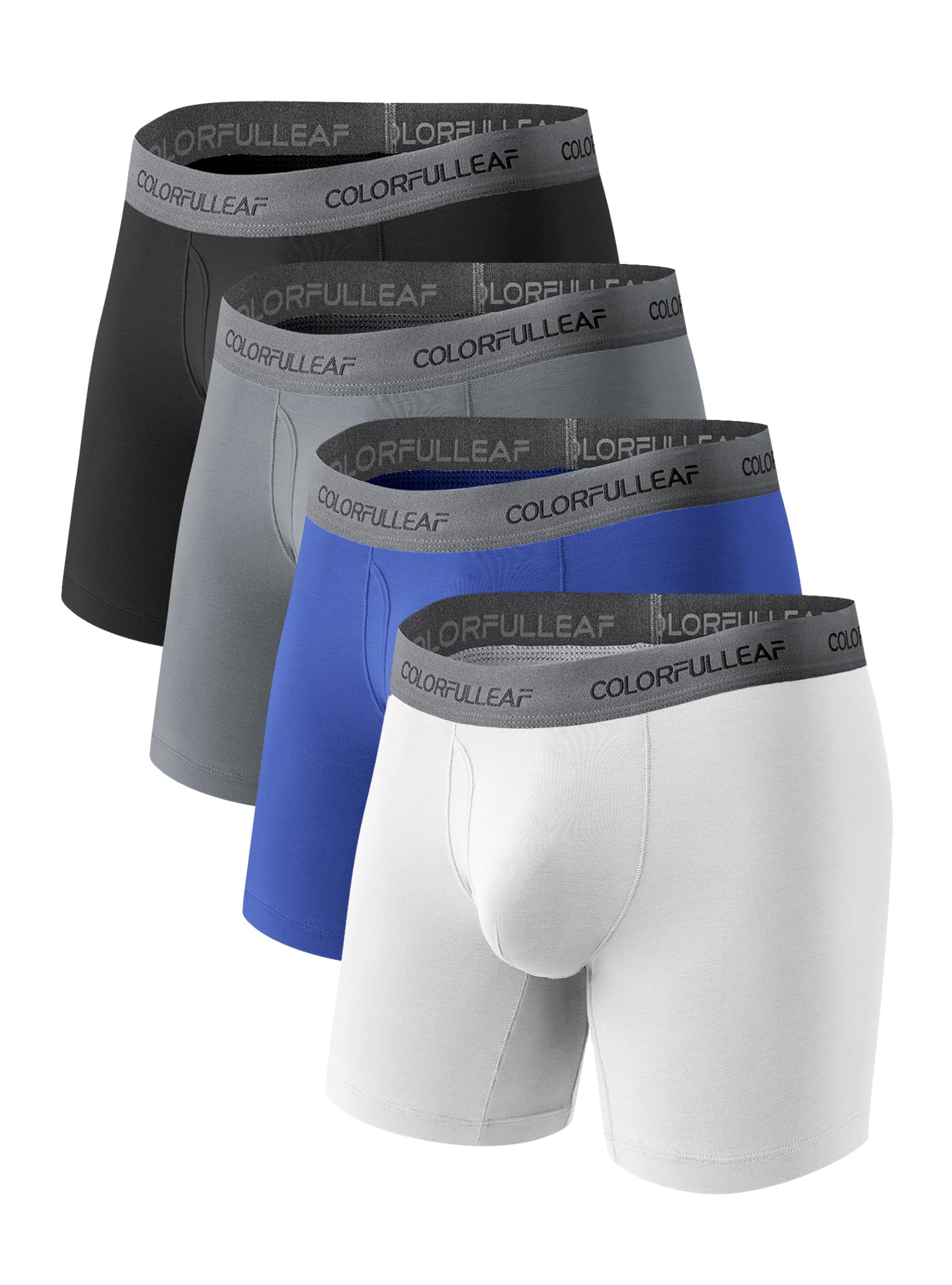 COLORFULLEAF Mens Underwear Breathable Bamboo Rayon Boxer Briefs Lightweight Open Fly Underwear Multipack