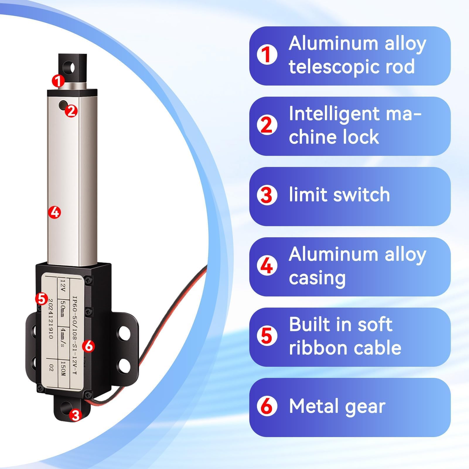 Attuatore Lineare, Attuatori Elettrici Movimento Lineare Alta Velocità, Attuatore Elettrico Movimento Lineare Per Automazione Domestica Robotica L'industria Automobilistica (Corsa 50mm-4mm/S-150n)
