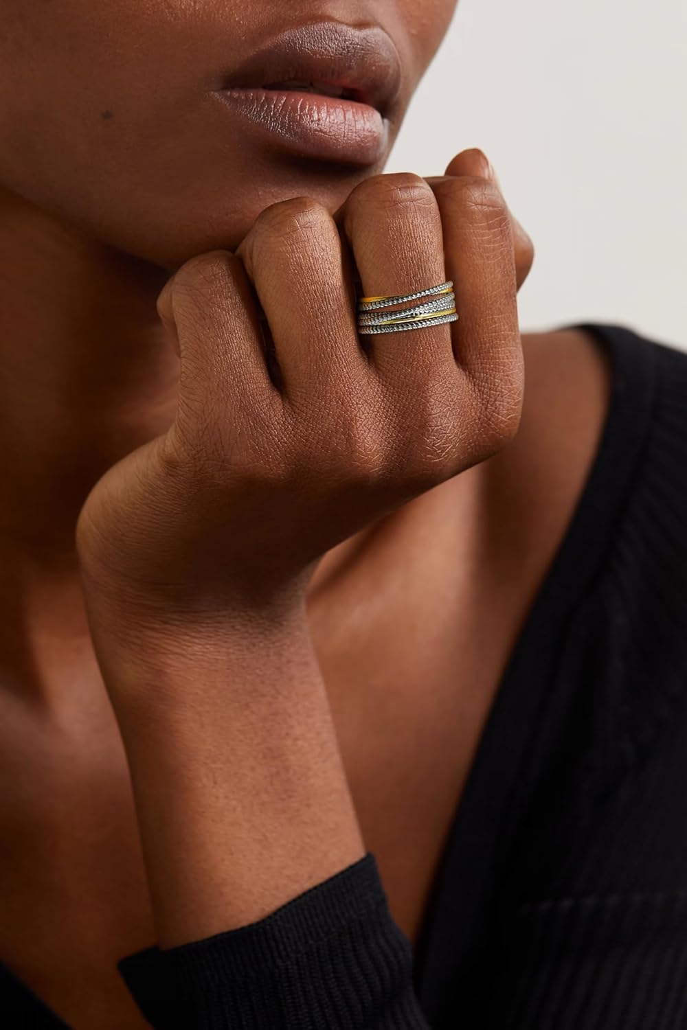 Mytys Gold and Silver Statement Rings for Women - Cable Wire Intertwined Design Two Tone Rings - Vintage Silver Vintage Rings Cocktail Jewelry - Image 3