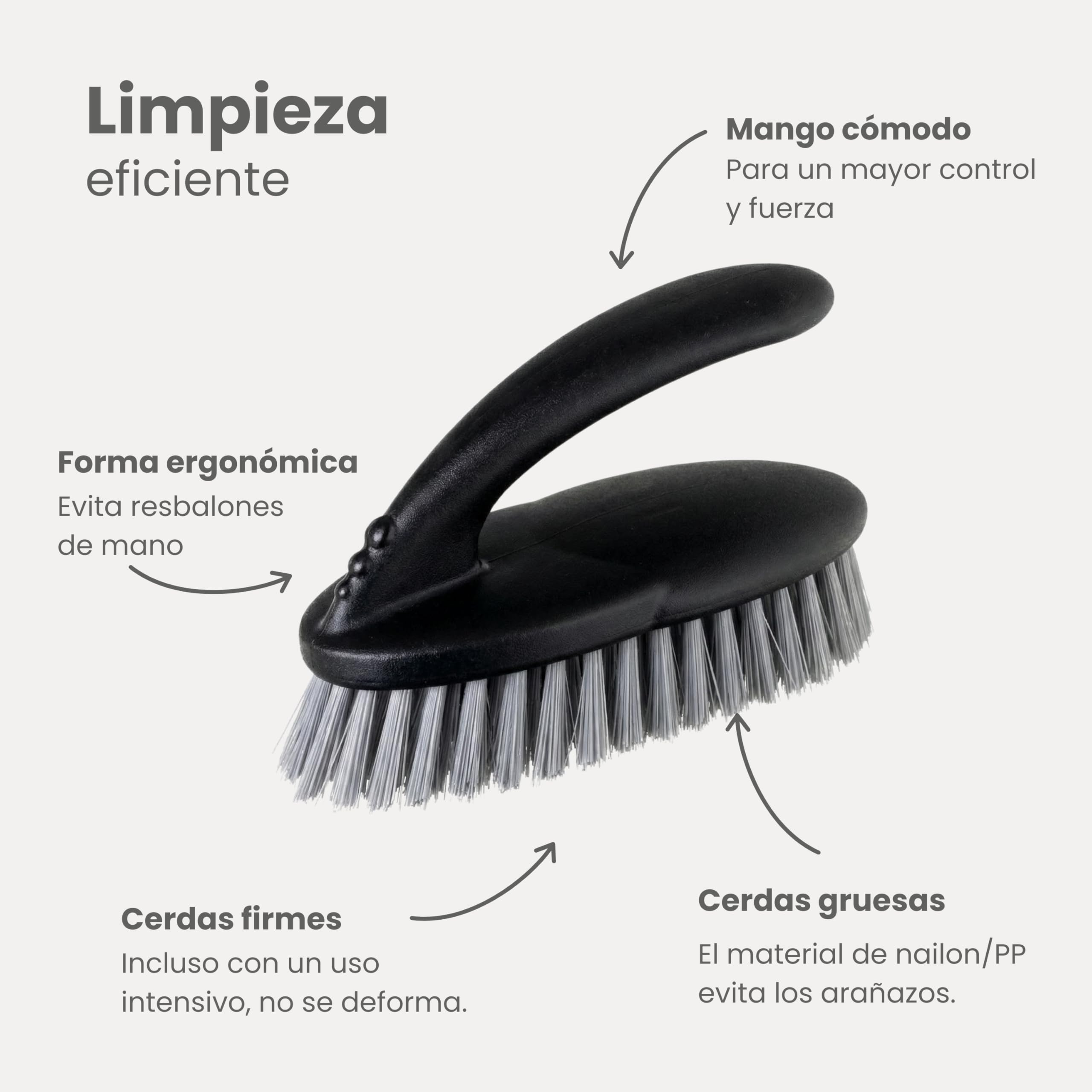 Vigar Paquete de 2 Cepillos Multifuncionales, Cerdas Duras y Resistentes, Cepillo para Fregar con Mango Ergonómico para Baño, Ducha, Bañera, Azulejos, Pared, 16x7x9cm, Negro