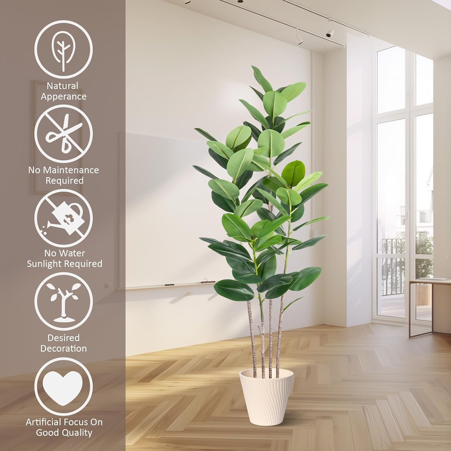 Artificial Rubber Tree 5FT Tall Faux Ficus Tree with Potted Fake Tropical Plant Decorative House Plants Large Floor Plants Artificial Trees for Home