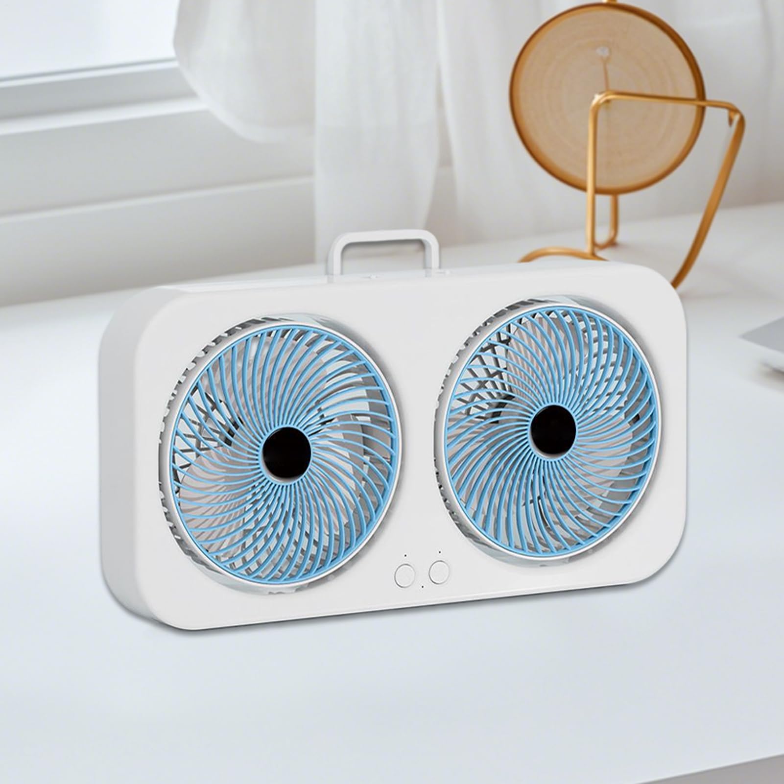 Schreibtischventilator,Luftkühler Mit Doppelkopf-Design & Tragbar - USB-Aufladbarer Leiser Ventilator Mit Aufhängefunktion Für Camping, Reisen, Zelt, Büro, Fitnessraum & Kinderzimmer