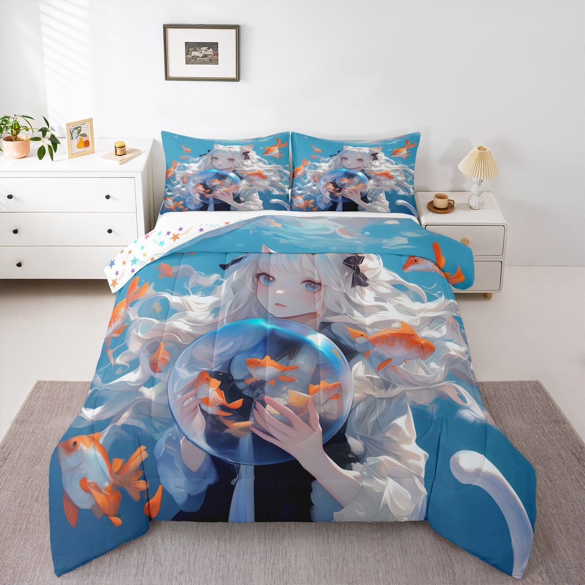 Erosebridal Anime Gifts Comforter Set for Anime Lovers - Japanese Girl Style Bedding Comforter Sets,Twin 2 Piece
