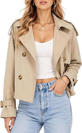 Orolay CHIIONE Womens Cropped Trench Coat Water Resistant Double Breasted Short Jacket Lightweight Summer Outerwear