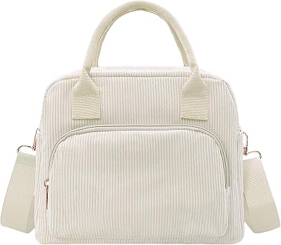 Beurlike Insulated Lunch Bag for Women Men Large Corduroy Cute Portable Leakproof Reusable Cooler Tote Lunch Bags for Work Picnic BeachBeige