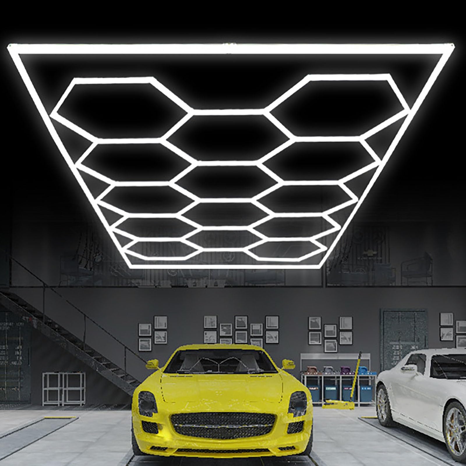 Lampa garażowa LED o strukturze plastra miodu, oświetlenie garażowe LED sześciokątne światło, do garażu, warsztatu, magazynu, piwnicy, hali sportowej 14 HEX