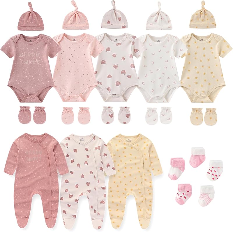 Ruliby New Born Clothes Cotton Baby Bodysuit and Romper Layette Gift Set | Newborn essentials must haves，unisex outfits 23-pack