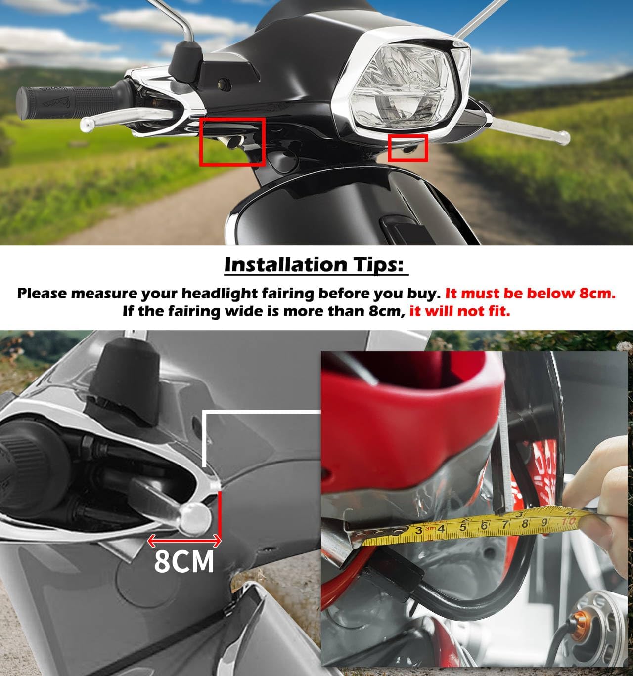 Motorcycle Windshield Windscreen for Piaggio Vespa Primavera 150 GTS 250 300 GTS250 GTS300 2017 2018 2019 Wind Protector Deflector (Clear+Black Bracket)