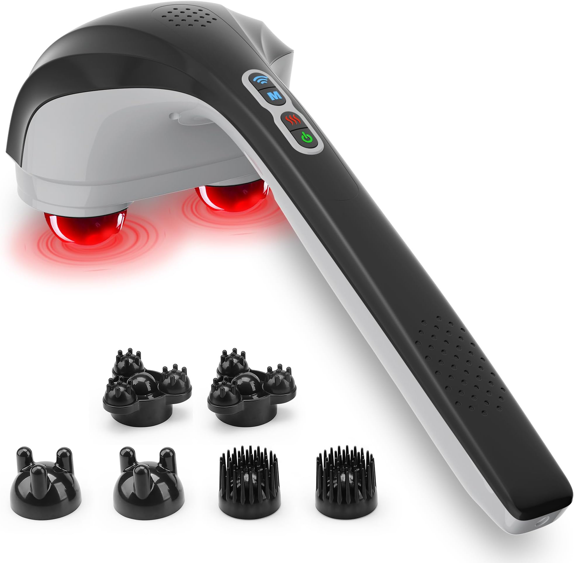 Snailax Cordless Handheld Back Massager with Heat,Deep Tissue Percussion Massager for Neck,Back Shoulder,Calf,Legs, 3 Sets of Dual Pivoting Heads, Gifts for Women,Men