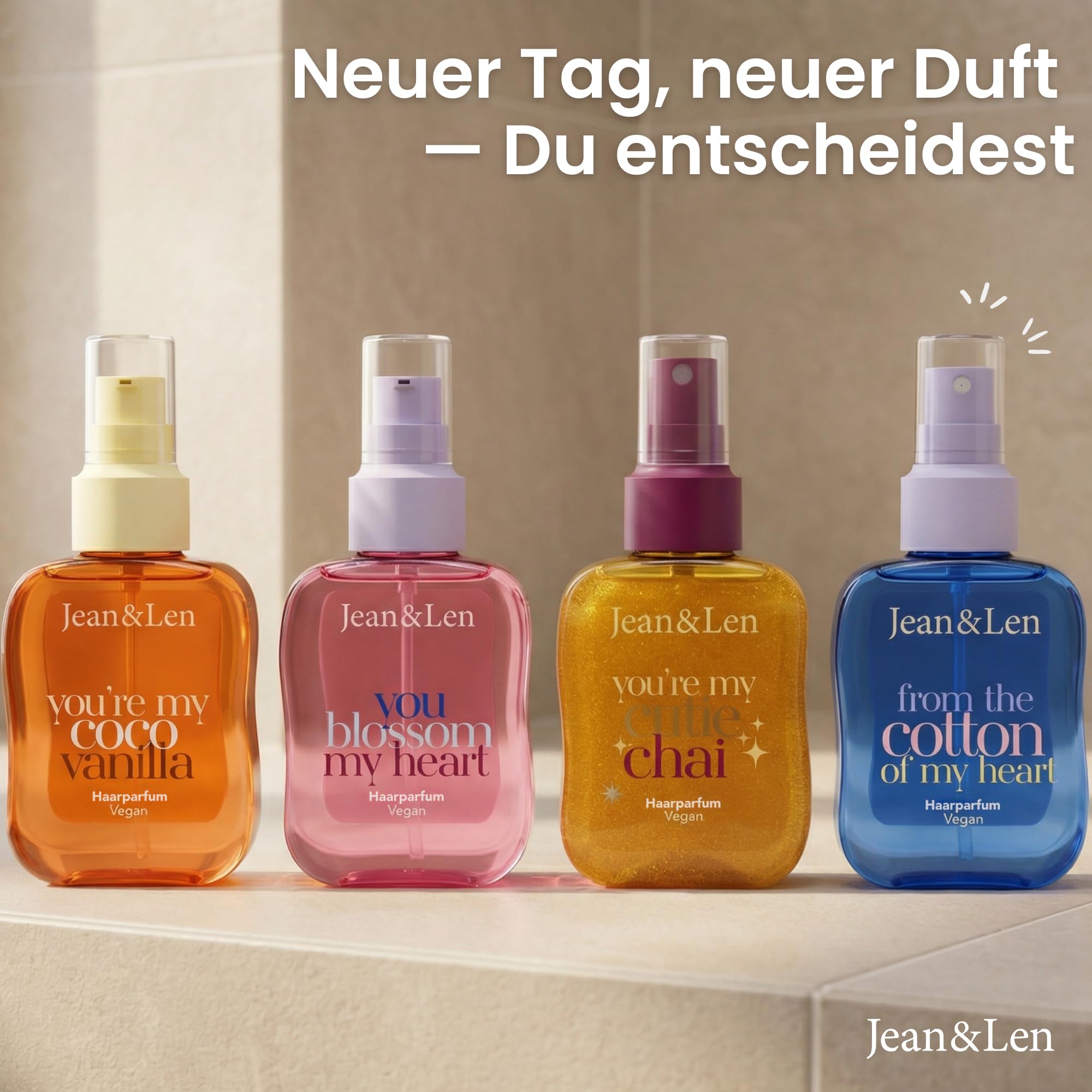 Jean & Len Haarparfum From the Cotton of My Heart, sanfter Duft nach frisch gewaschener Wäsche, pflegende Formulierung mit Aminosäuren & Panthenol, für natürlich glänzendes Haar, vegan, 105 ml