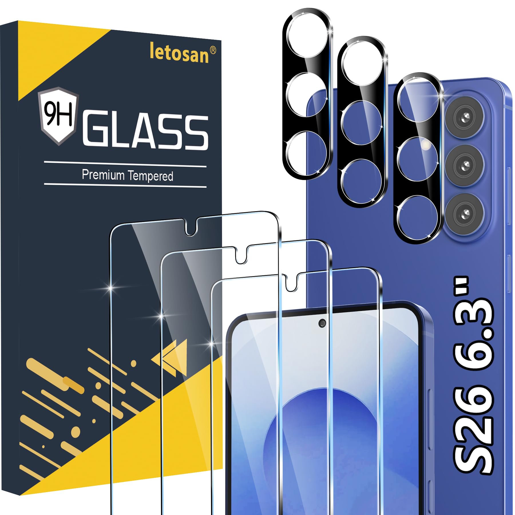 [3+3 Pack] for Samsung Galaxy S26 Screen Protector, 9H Tempered Glass, Ultrasonic Fingerprint Compatible, HD Clear Case Friendly for Samsung S26 Tempered Glass Screen Protector 5G