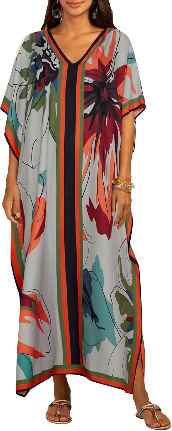 Bsubseach Women Plus Size Kaftan Dress Swimsuit Cover Up Caftan Maxi Beach Dresses Cover Ups