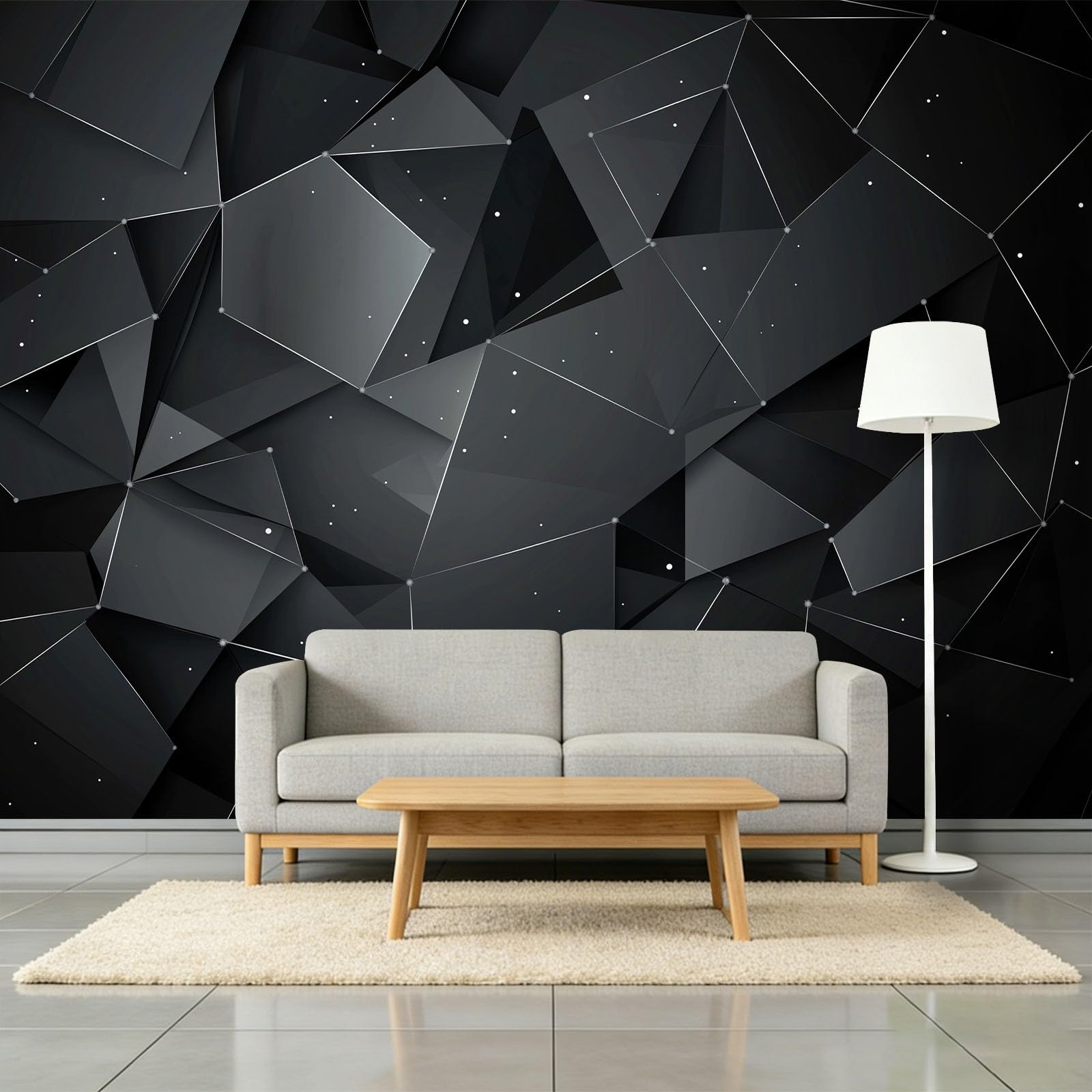 Générique Panoramiczna tapeta 200 x 140 cm abstrakcyjna geometria trójkąt włóknina XXL fototapeta dekoracja ścienna gobelin salon sypialnia - tapeta Trompe l'eil efekt 3D, czarna