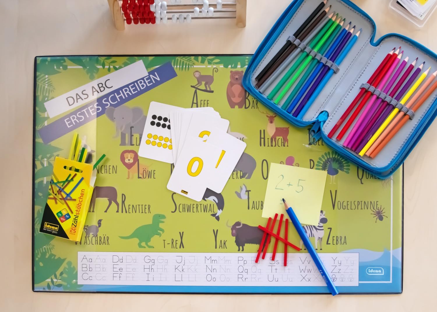 Idena 10450 Desk Mat with Two Pockets, Learning ABC, Approx. 58.5 x 38.5 cm, Practical Accessory for Children, Teenagers and Study