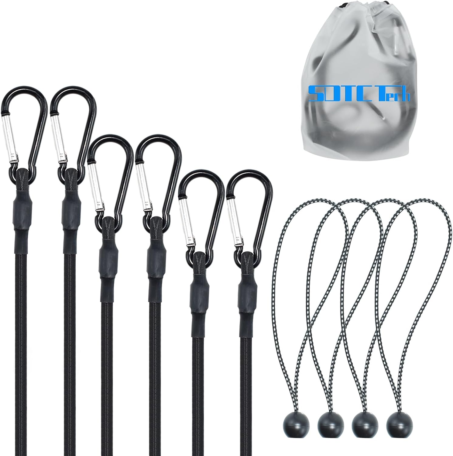 SDTC Mini Bungee Cords with Carabiners – 12″, 18″, 24″ Assortment Kit for Tent, Bike, Kayak & More