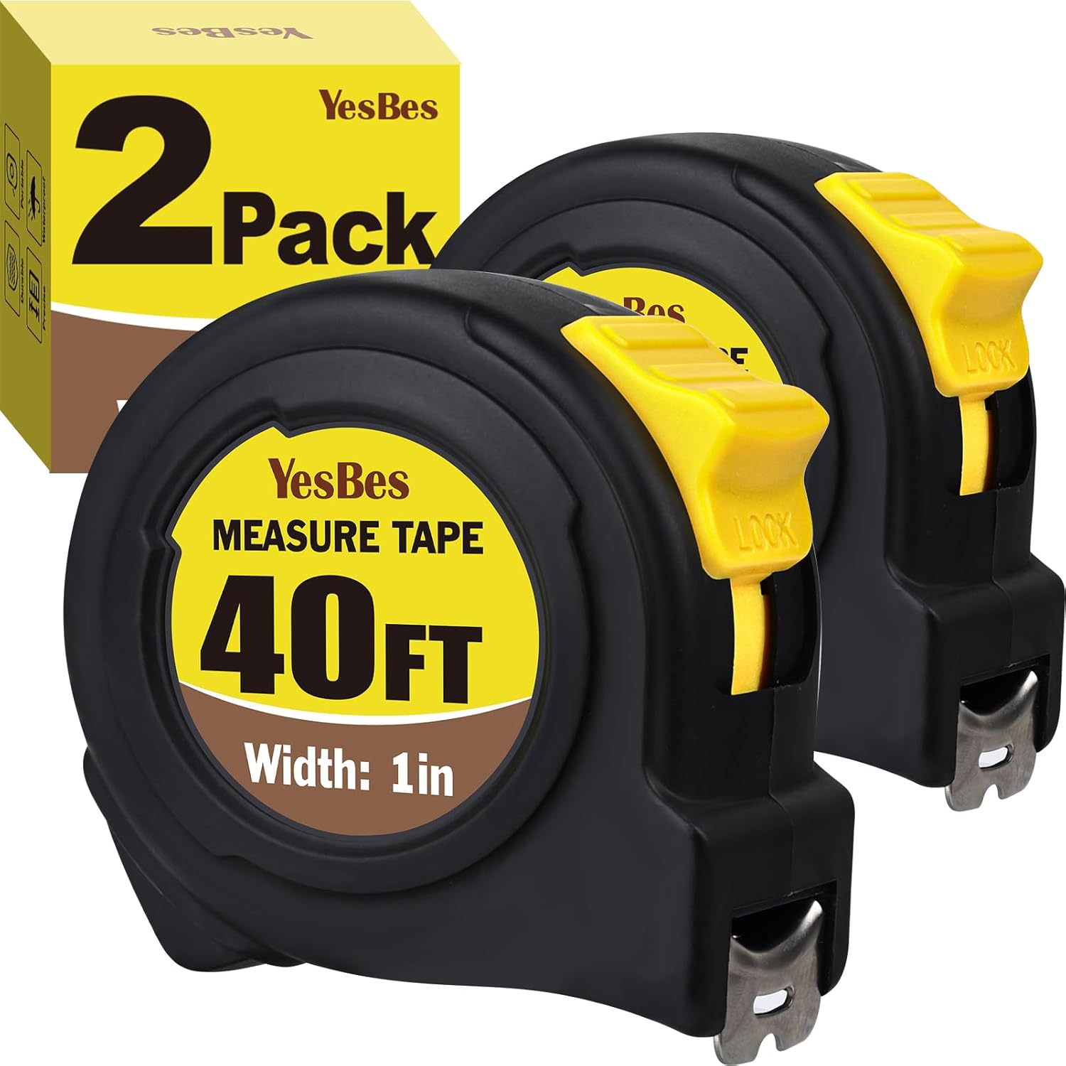Cinta Métrica Retráctil 40 ft x 1 in, 2 Paquetes, YesBes