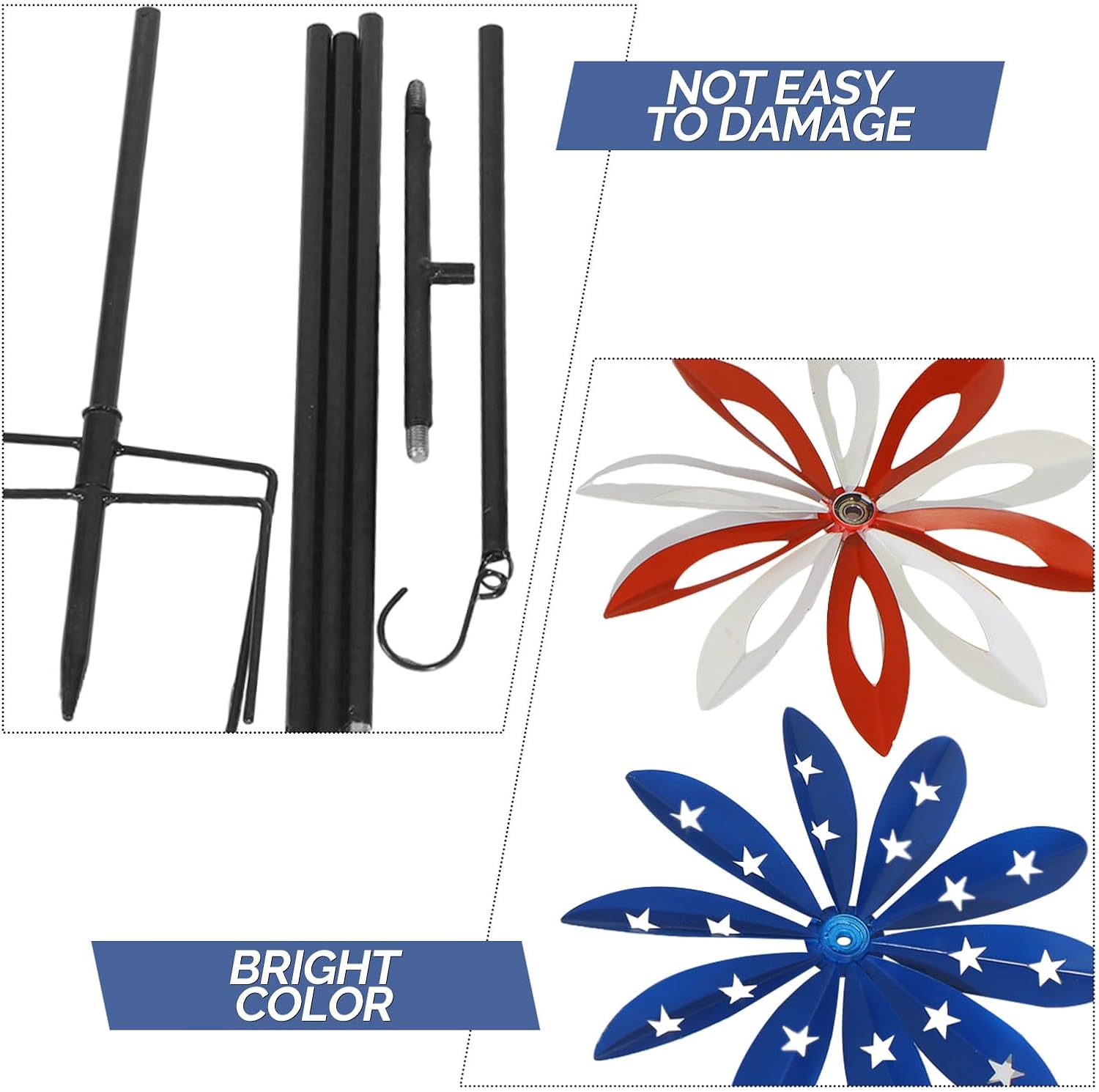 1 Set Wind Spinners Outdoor, 55" Metal Patriotic Wind Sculpture Spinner with Stake - Hanging Kinetic Pinwheel Yard Art for Garden Patio, Independence Day, Fourth of July