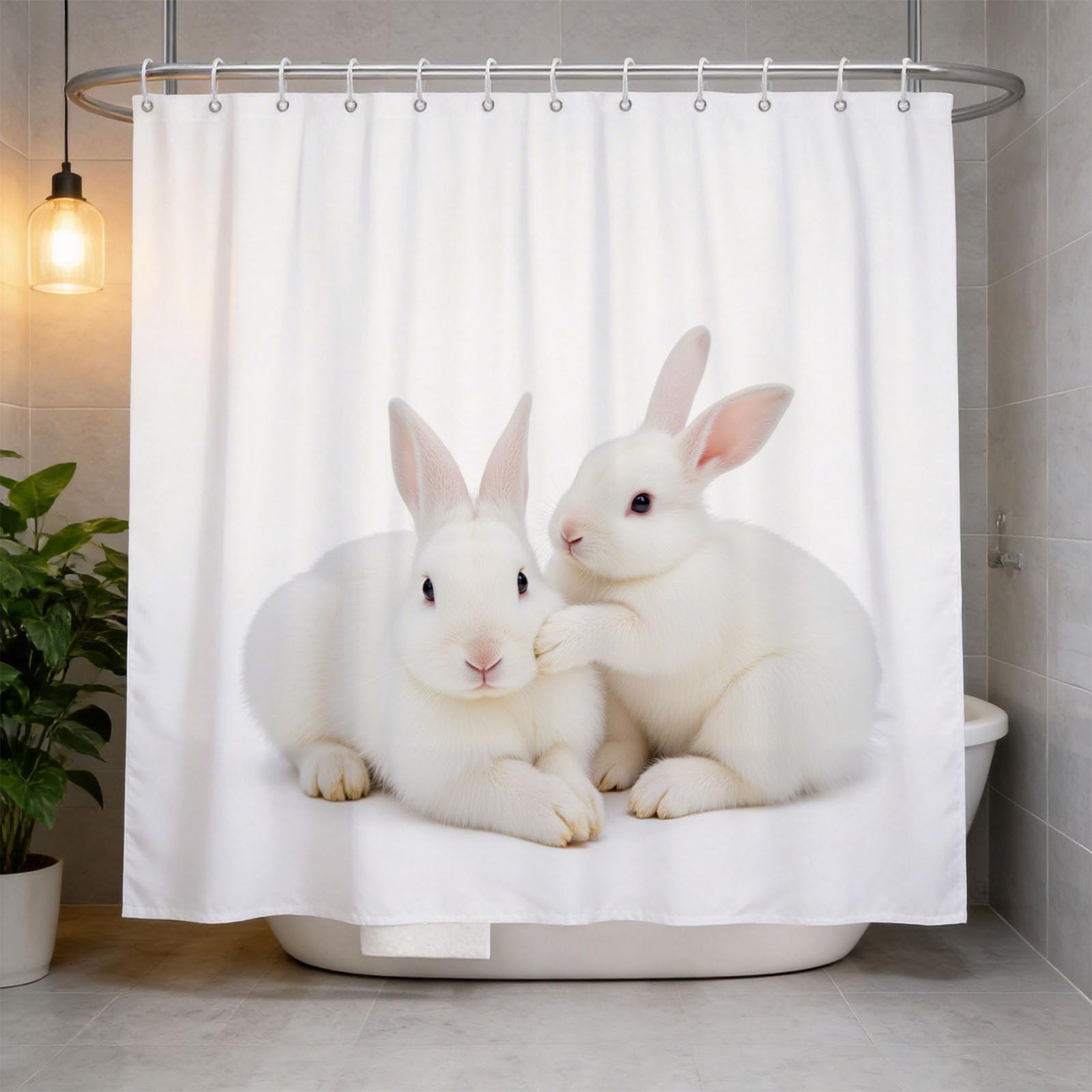 Hongduo 3D Snowy Rabbit Shower Curtain for Stalls Bathtubs Cute Animals Bathroom Decor Shower Curtain Set Polyester Fabric Waterproof 180x180cm/71X71 Inch with Hooks