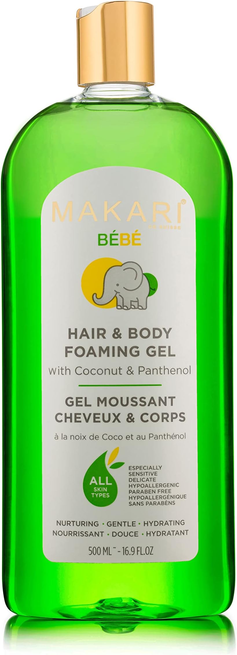 MAKARI Baby Hair and Body Foaming Gel for Sensitive and Delicate Skin, Hypoallergenic and Paraben-Free Baby Body Wash and Shampoo with Nourishing Coconut Oil & Panthenol