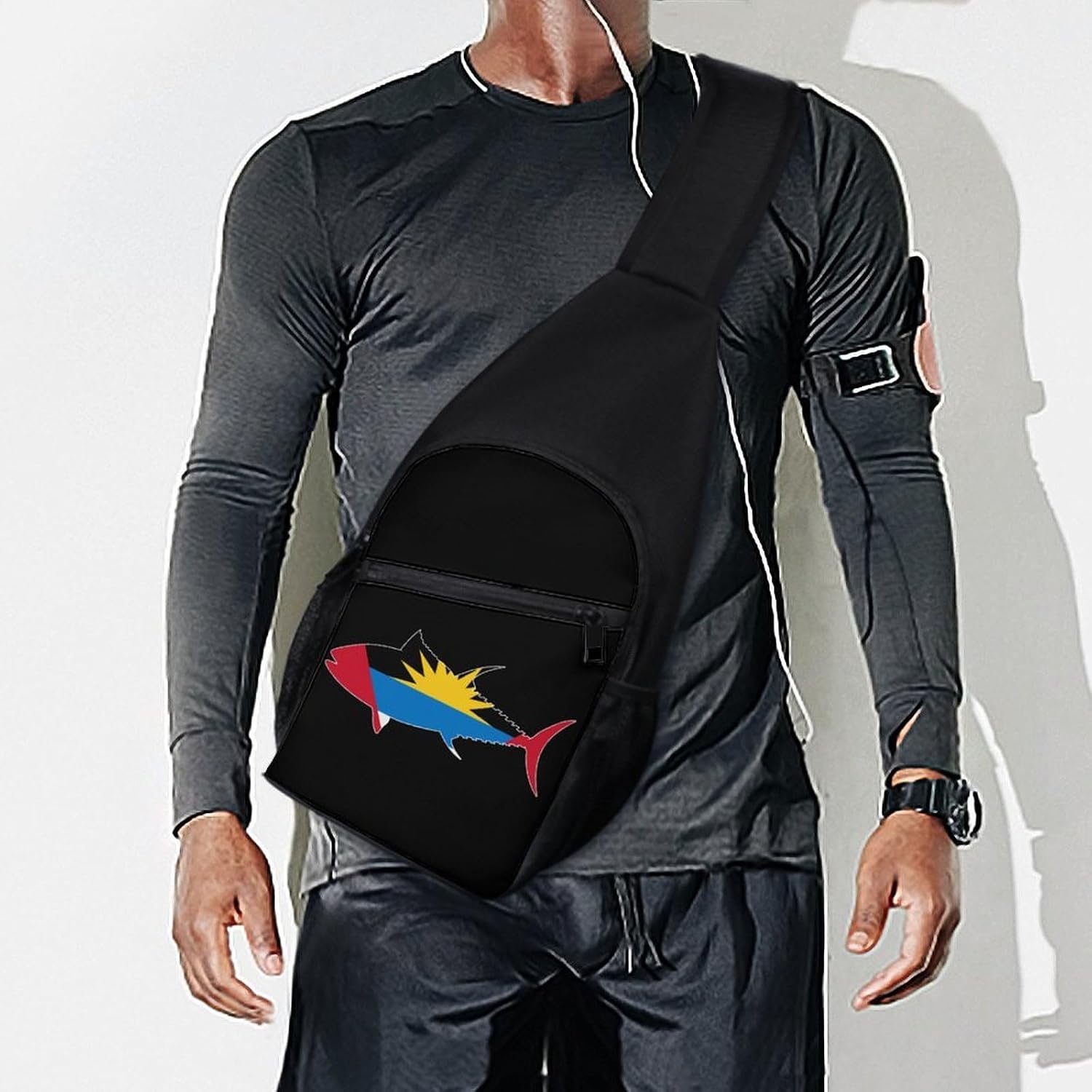 Antigua And Barbuda Flag Tuna Fish Crossbody Sling Backpack Chest Bag Daypack