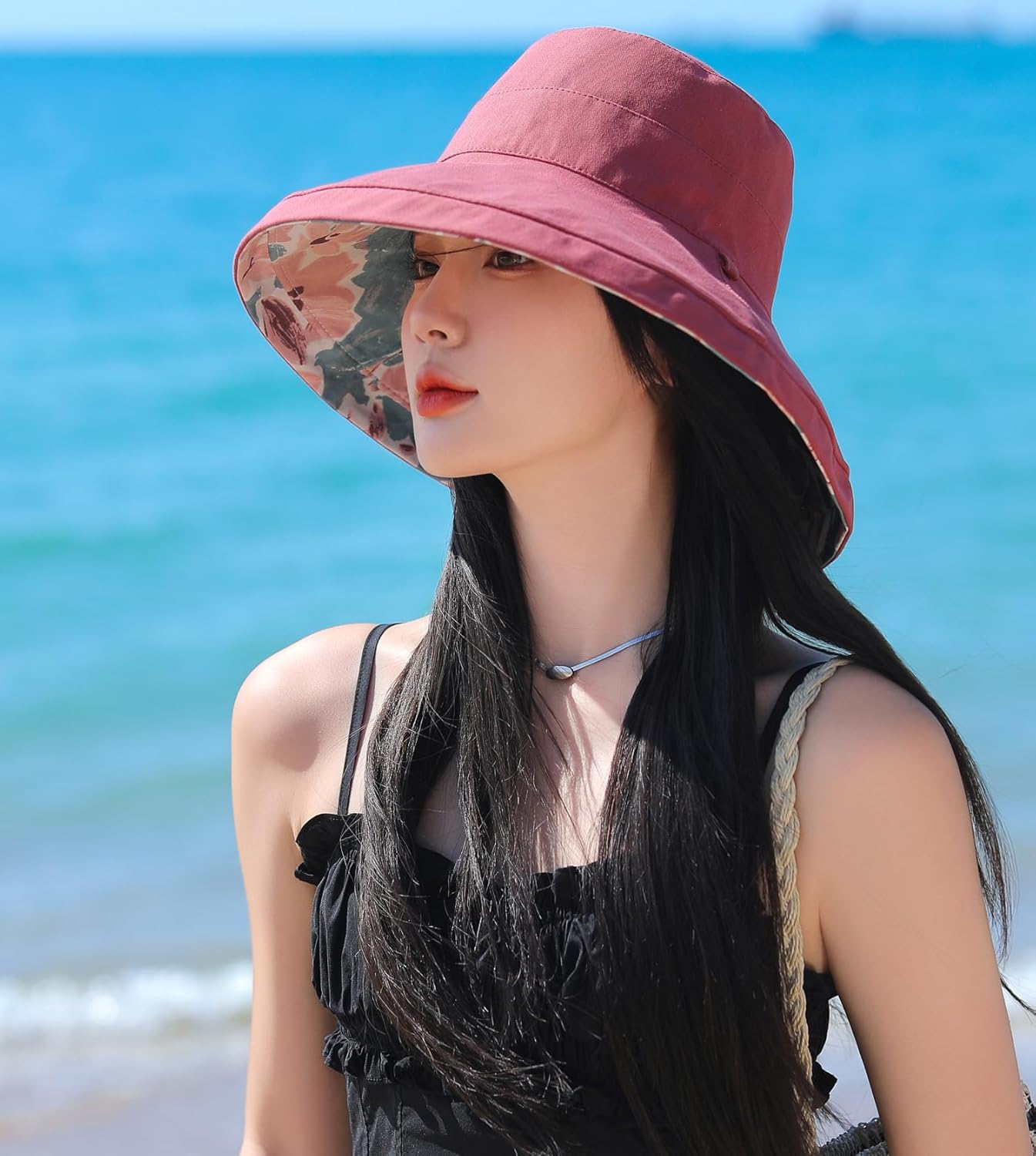 Wide Brim Women Sun Hat Summer Beach Bucket Fishing Hats Metal Wired Edge Packable UV Protection for Hiking Garden Travel - Image 3