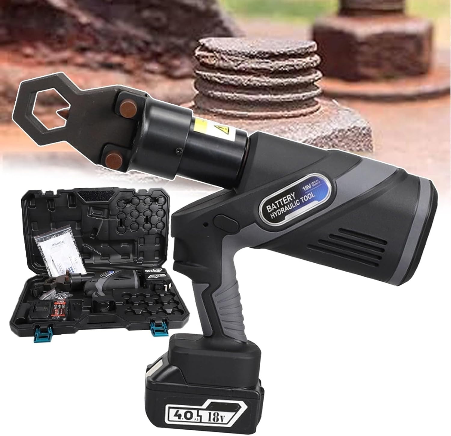 Electric nut Cutter, Hydraulic nut Cutter, nut Driver, 360° Rotating nut and Bolt Cutter for Removing Rusted, Broken, Damaged Nuts - with Battery, Charger, Cutting Head