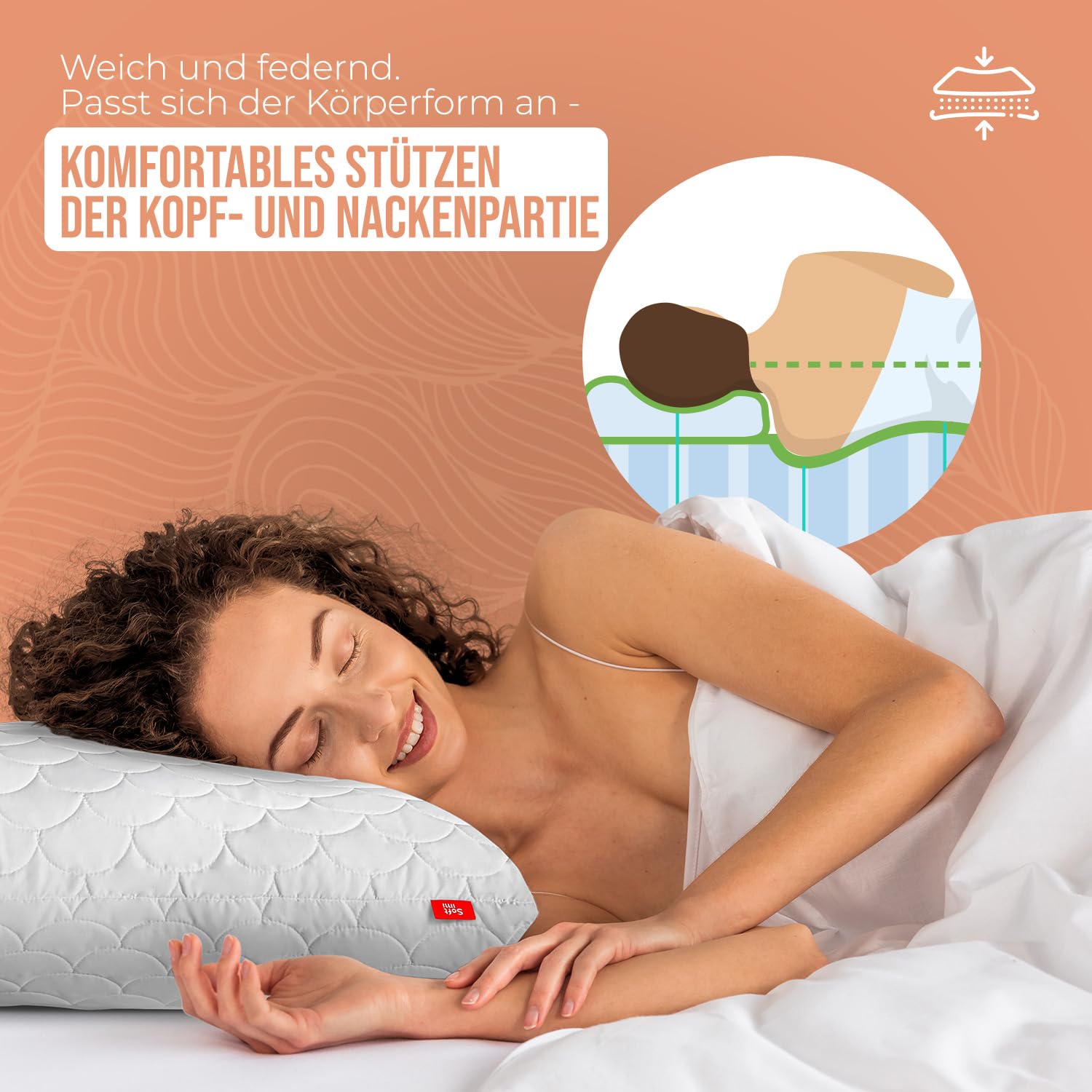 Kopfkissen Schlaffkissen Bettkissen Gestepptes Premium Kissen 2er Set 50x90 cm Antiallergisch - Anti-Milbe - Geruchlos sofort verwendbar - Mit Härteeinstellung (2er Set 50x90 cm)