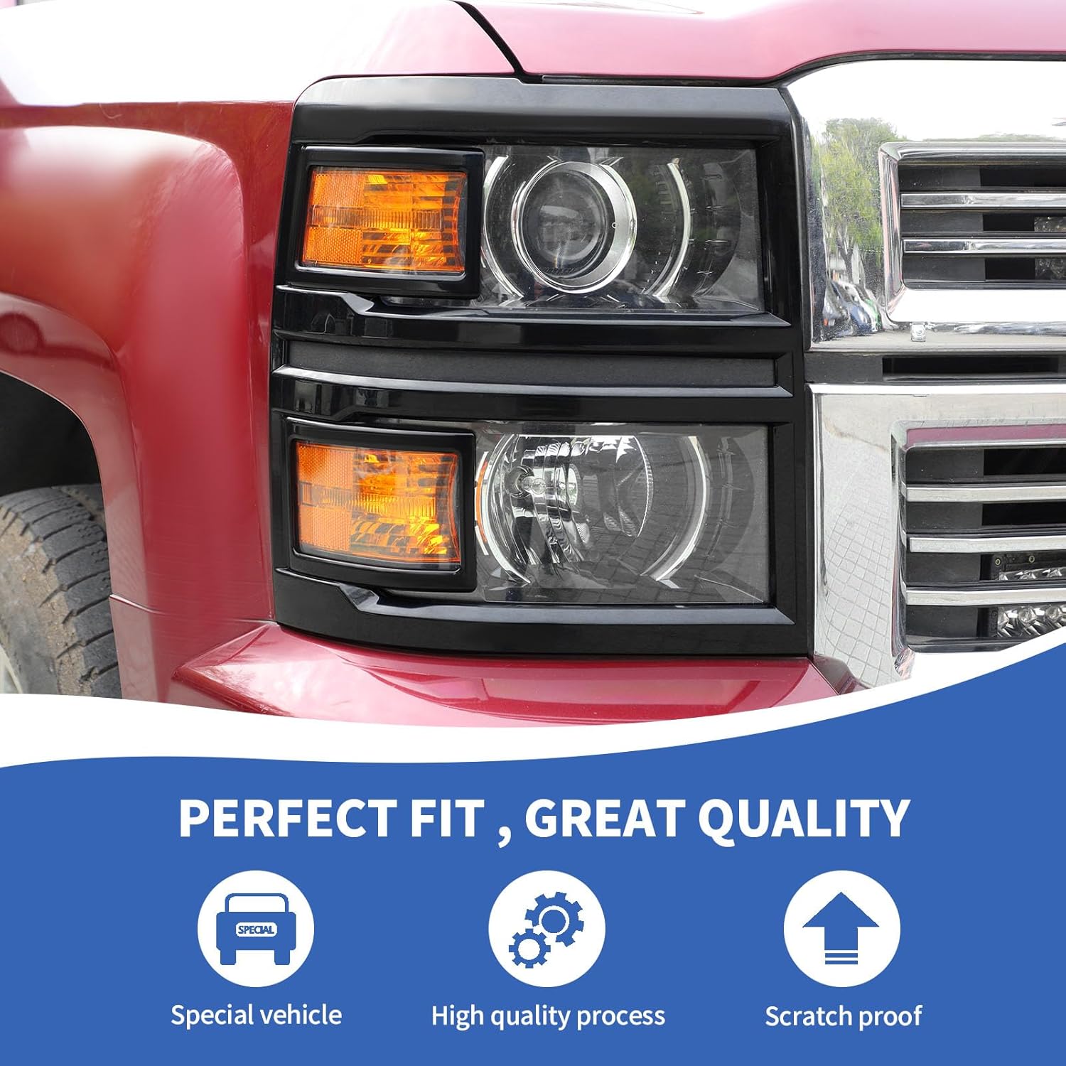 for Silverado Headlight Bezels Covers, Front Head Light Guard Trim Compatible with 2014-2018 Chevy Silverado Accessories, Black