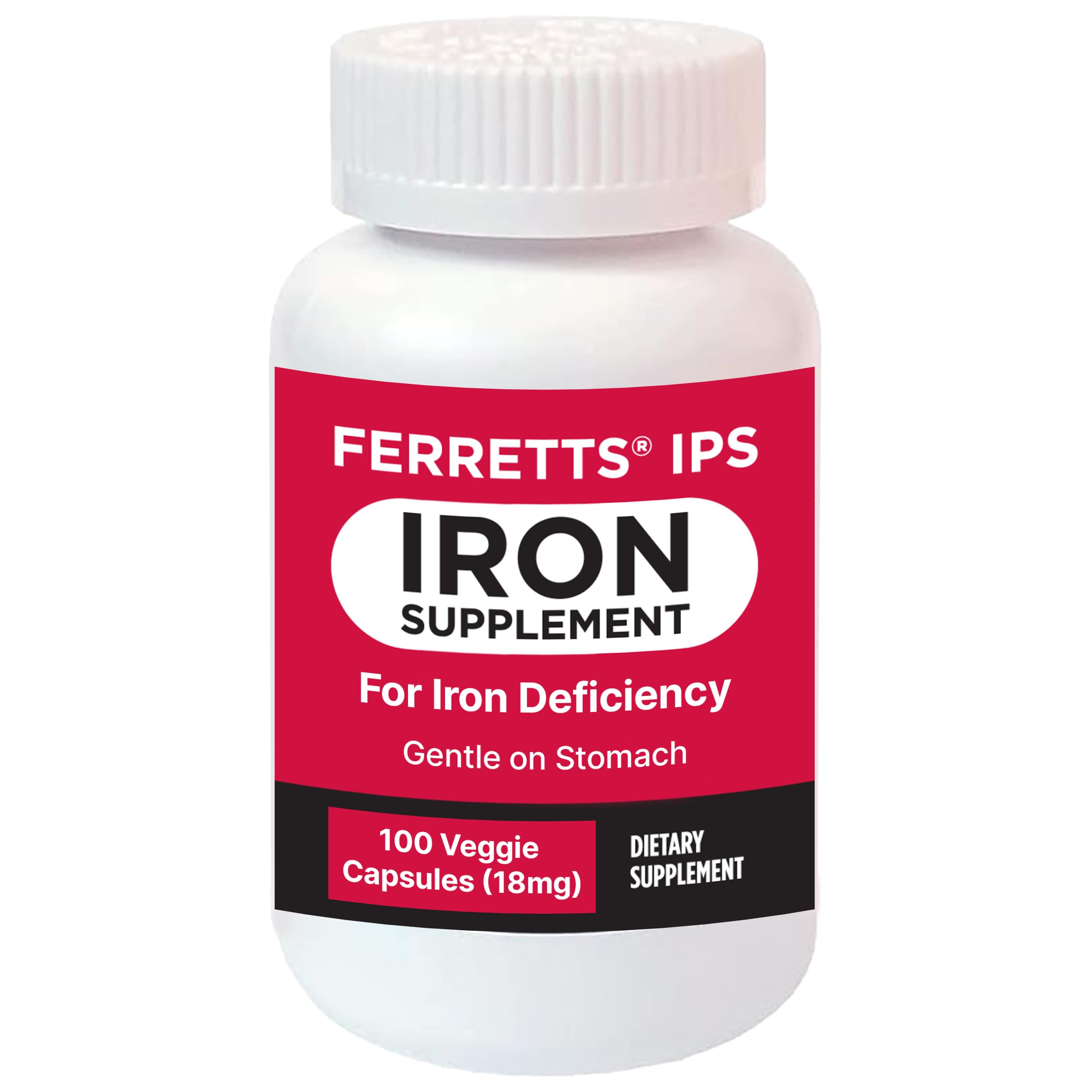 Ferretts IPS Iron Supplement Capsules 18mg for Anemia - 100-Day Supply of Gentle Non-Constipating Iron for Women & Men