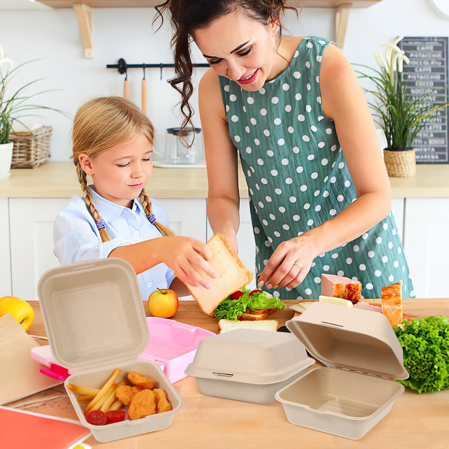 Hemobllo 30pcs Biodegradable Pulp to Go Boxes Disposable Food Containers Natural Color Portable Take out Boxes for Fast Food Packaging